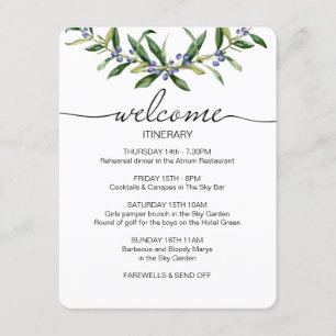 Olive Sprig Wedding Itinerary Welcome Favour Enclosure Card