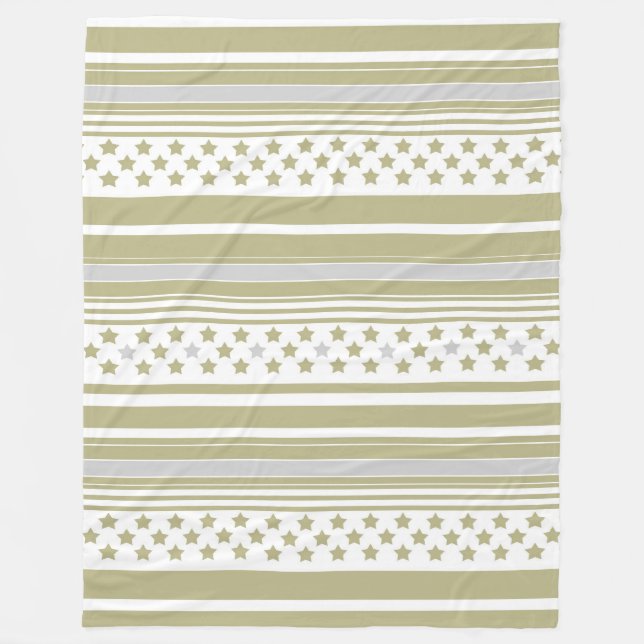 Olive striped pattern with stars fleece blanket (Front)