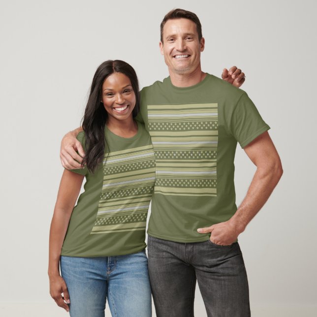 Olive striped pattern with stars T-Shirt (Unisex)