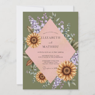 Olive Sunflower Lavender Eucalyptus Wedding Invitation