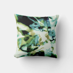 Olive Teal Green Black Floral Medley Design Throw Pillow