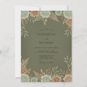 Olive Terracotta Succulent Eucalyptus Wedding Invitation