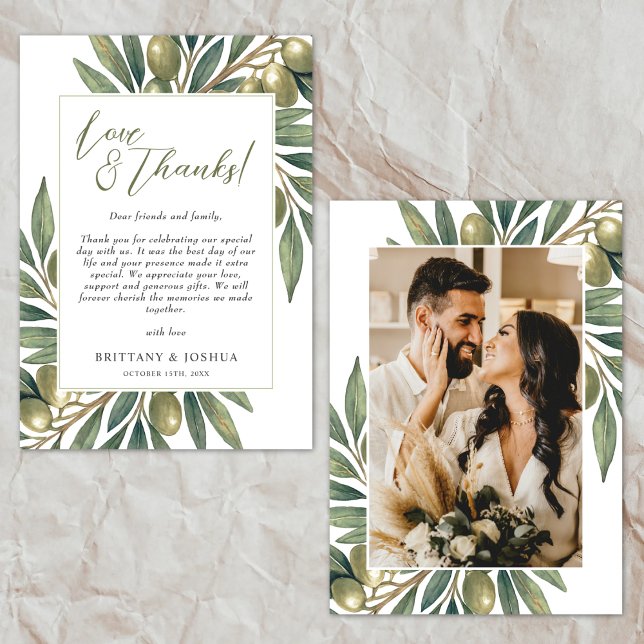 Olive Theme Wedding Photo Thank You Card (Creator Uploaded)