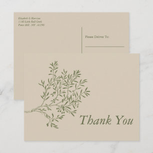 Olive Tree Branch, Rustic & Minimalistic Thank You Postcard