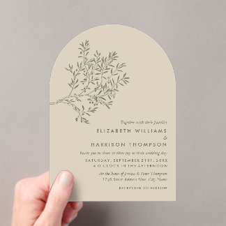 Olive Tree Branch, Rustic & Minimalistic Wedding Acrylic Invitations