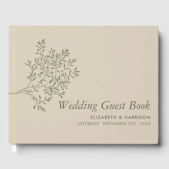 Olive Tree Branch, Rustic & Minimalistic Wedding Guest Book (Front)