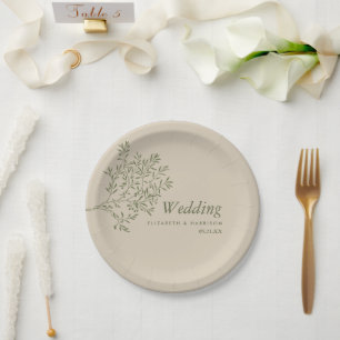 Olive Tree Branch, Rustic & Minimalistic Wedding Paper Plate