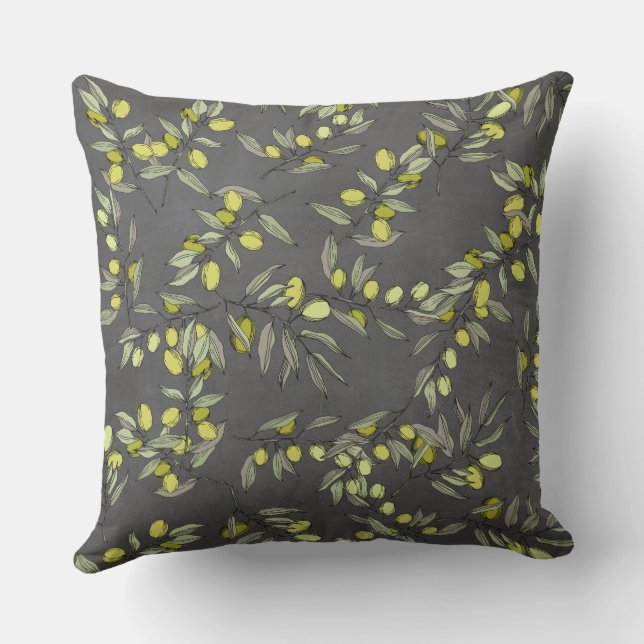 Olive Tree Branches Pattern Outdoor Pillow (Back)