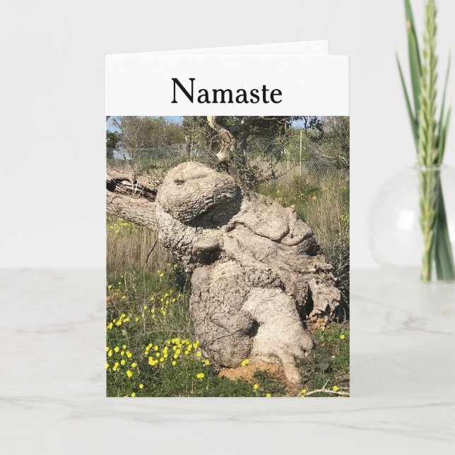 Olive Tree in Yoga Position Editable   Card (Front)