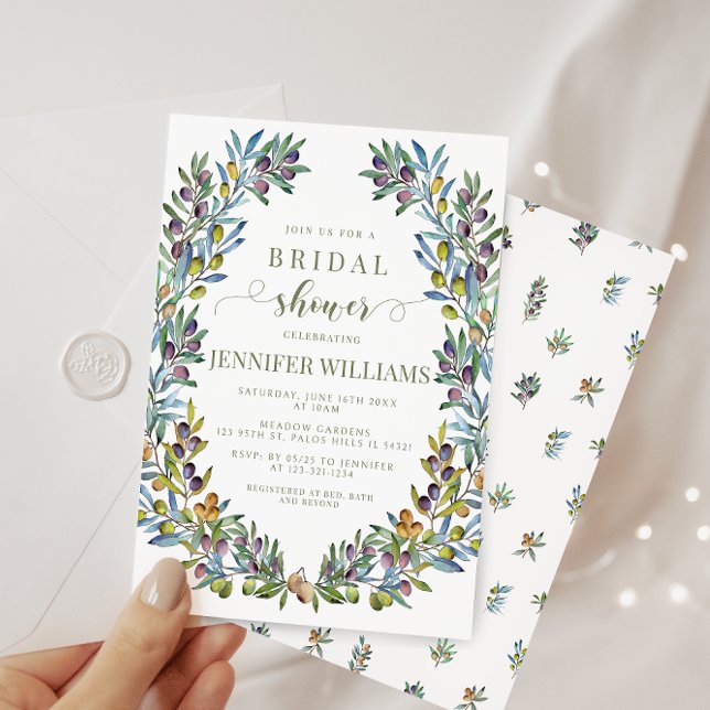 Olive tree Italian Tuscan theme boho bridal shower Invitation (Creator Uploaded)