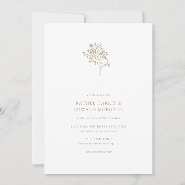 Olive Tree Minimalist Wedding Invitation | Gold (Front)