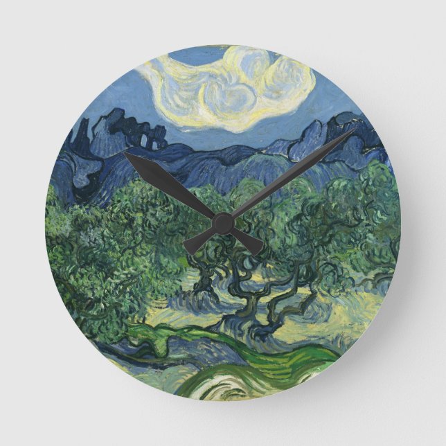 Olive Trees by Van Gogh Round Clock (Front)