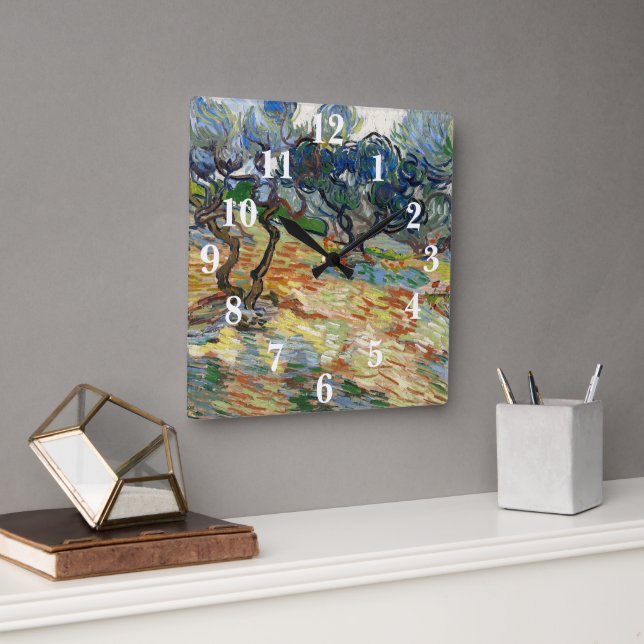 Olive Trees by Vincent Van Gogh   Square Wall Clock (Office)