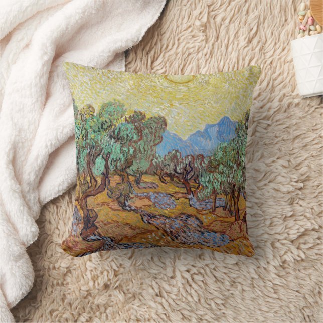 Olive Trees by Vincent van Gogh Throw Pillow (Blanket)