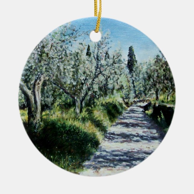 OLIVE TREES IN RIMAGGIO CERAMIC ORNAMENT (Front)