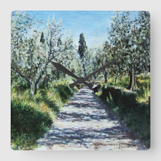 OLIVE TREES IN RIMAGGIO TUSCANY SQUARE WALL CLOCK (Front)