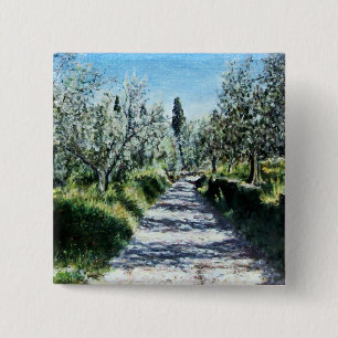 OLIVE TREES IN TUSCANY LANDSCAPE 2 INCH SQUARE BUTTON