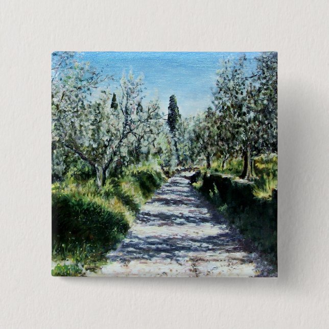 OLIVE TREES IN TUSCANY LANDSCAPE 2 INCH SQUARE BUTTON (Front)