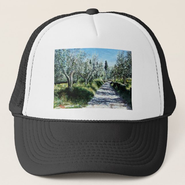 OLIVE TREES IN TUSCANY LANDSCAPE TRUCKER HAT (Front)