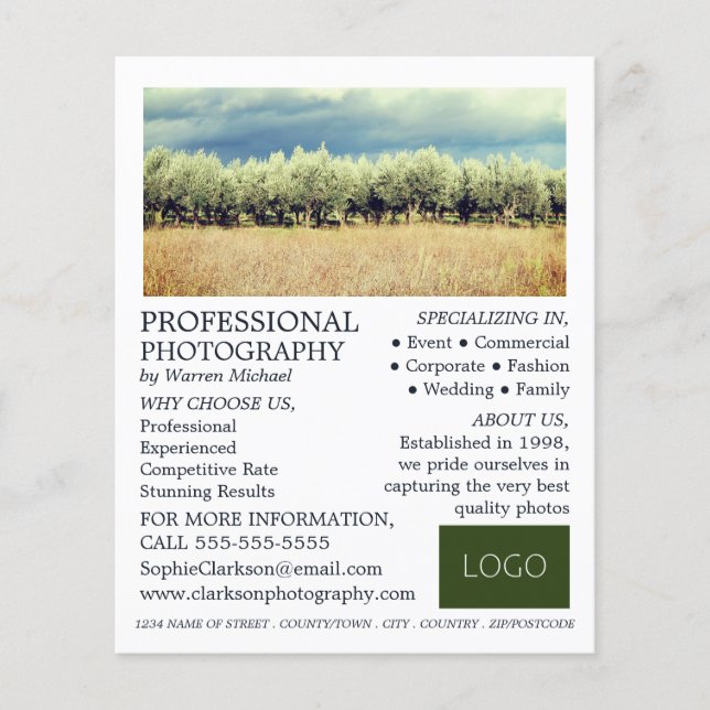 Olive Trees, Photography, Photographer Hire Flyer (Front)