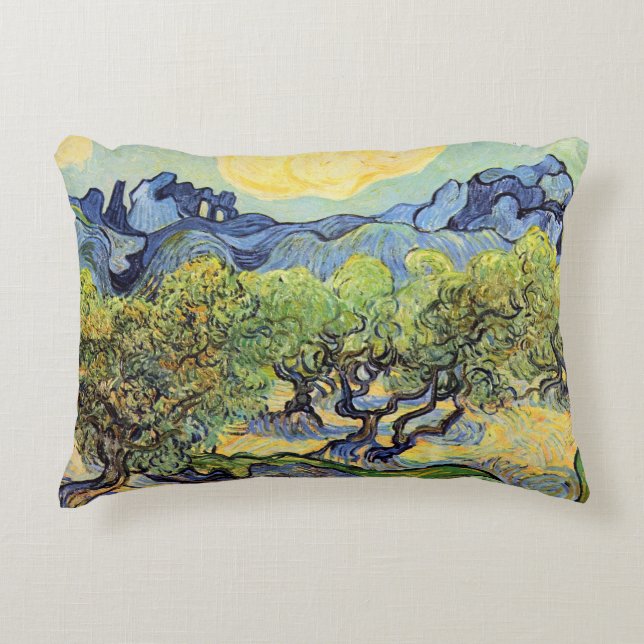 Olive Trees with Alpilles by Vincent van Gogh Accent Pillow (Front)