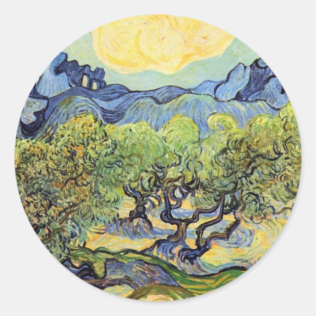 Olive Trees with Alpilles by Vincent van Gogh Classic Round Sticker (Front)