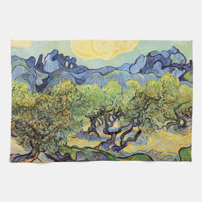Olive Trees with Alpilles by Vincent van Gogh Kitchen Towel (Horizontal)