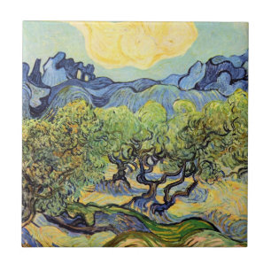 Olive Trees with Alpilles by Vincent van Gogh Tile