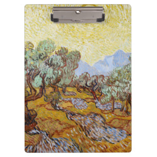 Olive Trees with yellow sky and sun Clipboard