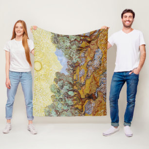 Olive Trees with yellow sky and sun Fleece Blanket