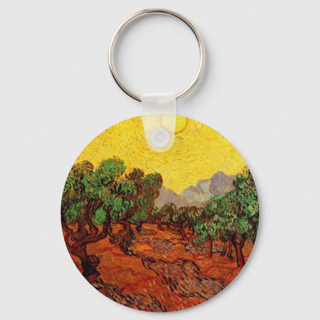 Olive Trees with Yellow Sky and Sun Keychain (Front)
