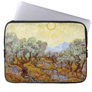 Olive Trees with yellow sky and sun Laptop Sleeve