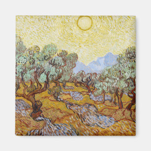 Olive Trees with yellow sky and sun Magnet