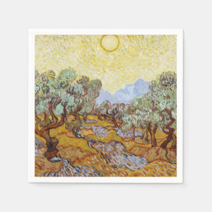 Olive Trees with yellow sky and sun Napkin