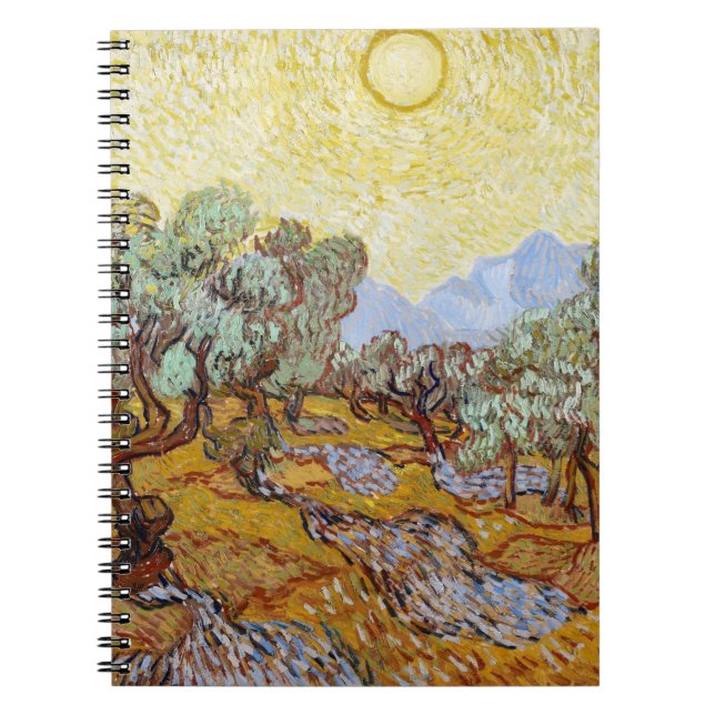 Olive Trees with yellow sky and sun    Notebook (Front)