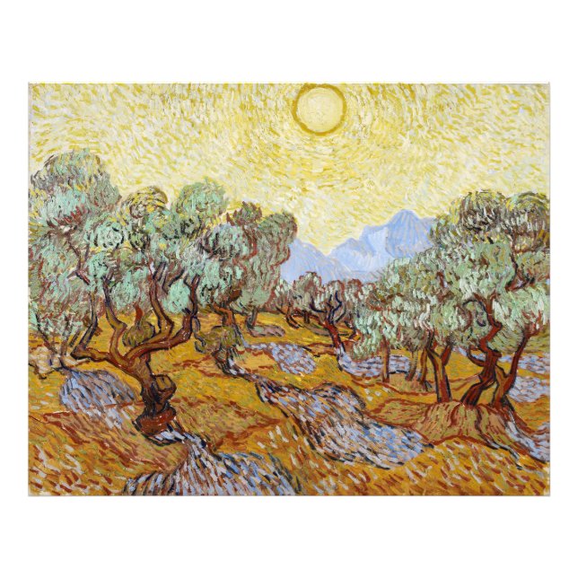 Olive Trees with yellow sky and sun  Photo Print (Front)