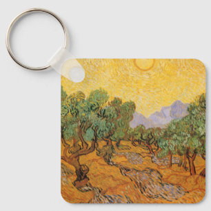 Olive Trees, Yellow Sky and Sun, Vincent van Gogh Keychain
