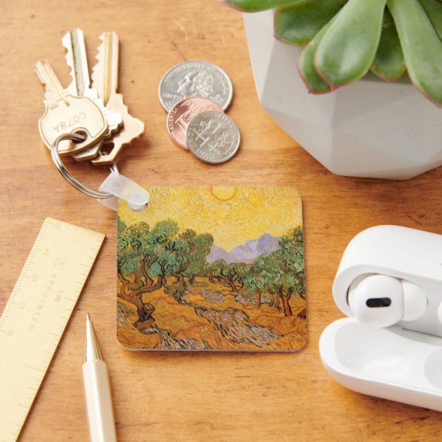 Olive Trees, Yellow Sky and Sun, Vincent van Gogh Keychain (Desk)
