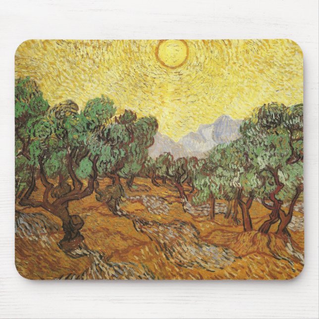 Olive Trees Yellow Sky & Sun Van Gogh Fine Art Mouse Pad (Front)