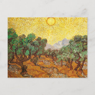 Olive Trees Yellow Sky & Sun Van Gogh Fine Art Postcard