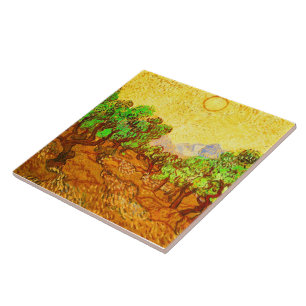 Olive Trees Yellow Sky & Sun Van Gogh Fine Art Tile