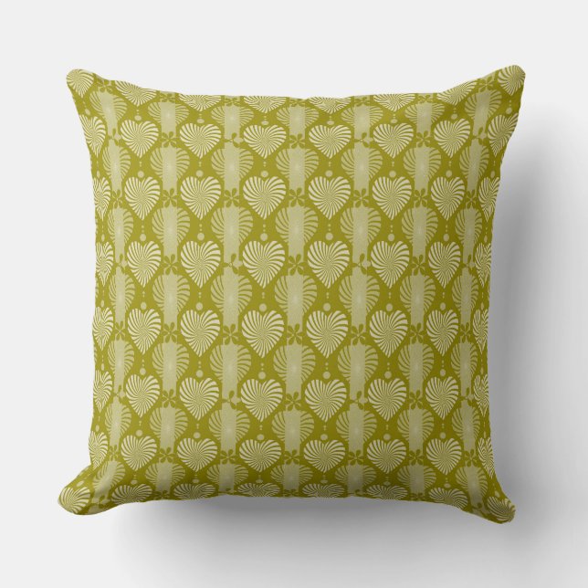 olive vertical striped pattern with heart and retr throw pillow (Front)