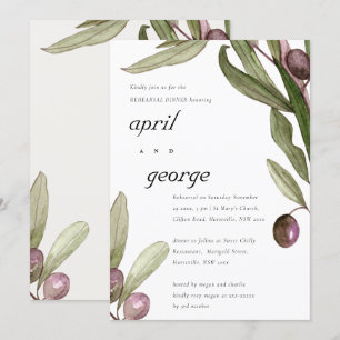 OLIVE WATERCOLOR FOLIAGE REHEARSAL DINNER INVITE
