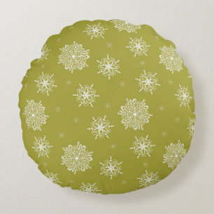 Olive Whimsical Celestial Floral 16" Round Pillow