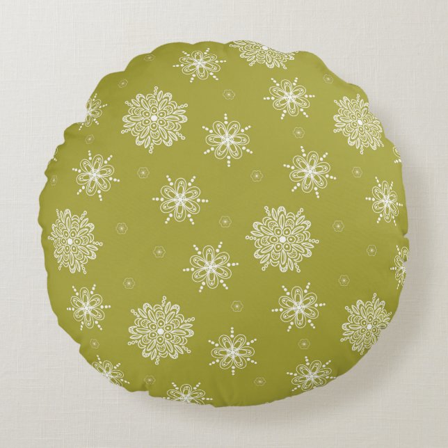 Olive Whimsical Celestial Floral 16" Round Pillow (Front)