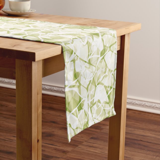 olive-white abstract fashionable modern pattern    short table runner (In Situ)