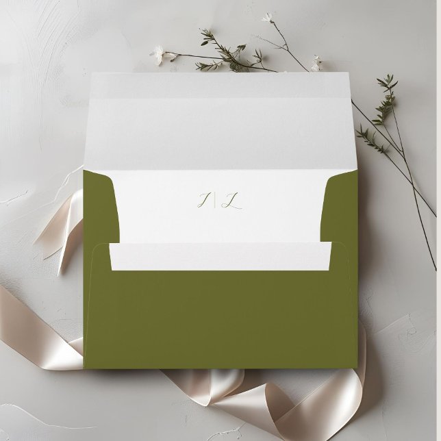 Olive & White | Chic Couple Initials Wedding  Envelope (Creator Uploaded)