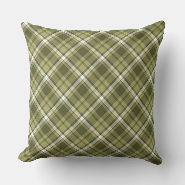Olive/White Plaid Reversible Pillow (Front)