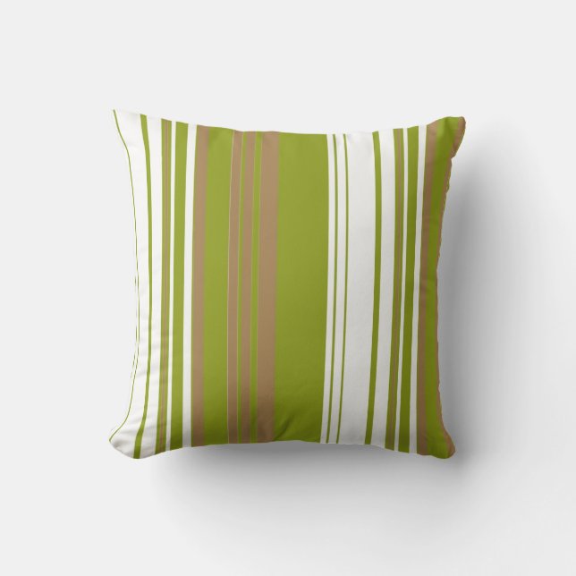 Olive, White Retro Stripes Art Design Abstract Throw Pillow (Front)