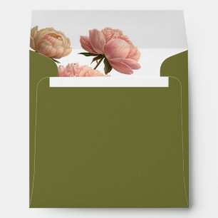 Olive & White   Square Rose Wedding  Envelope